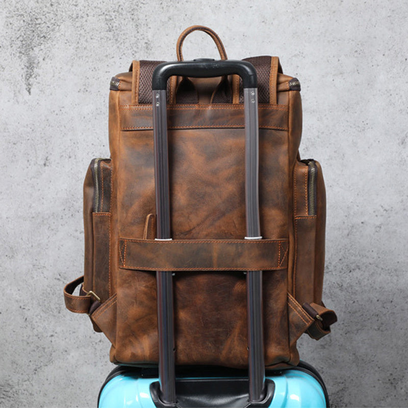 Large Capacity Vintage Crazy Horse Leather Backpack for Adventure and Travel - ArtOm_farm™ LEATHER