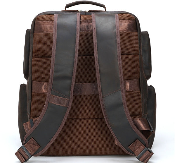 Vintage Leather Computer Backpack - 17-Inch Outdoor Large Capacity Genuine Leather Crazy Horse Style - ArtOm_farm™ LEATHER 