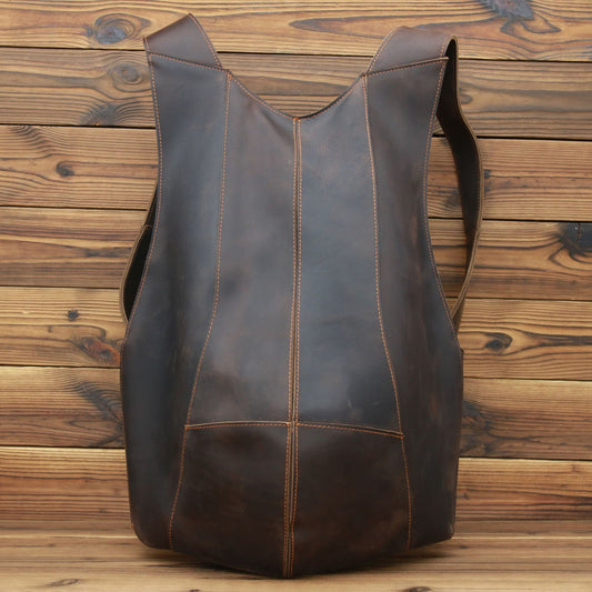 Men's Leather Backpack Crazy Horse Retro Dark Brown College Style Student Backpack - ArtOm_farm™ LEATHER 