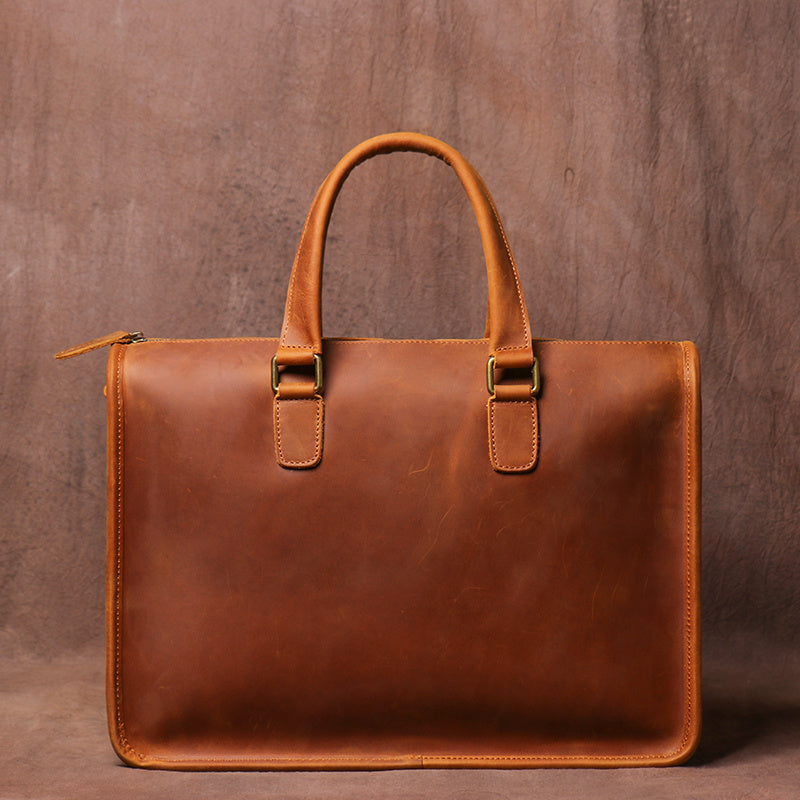 Men's Leather Briefcase - Crazy Horse Leather Briefcase for Laptop - ArtOm_farm™ LEATHER 