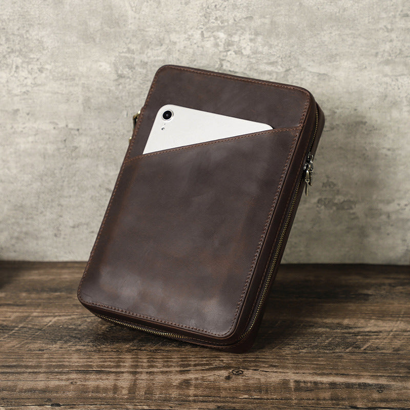 Handmade Leather Travel Storage Box - Portable Multifunctional Zipper Crazy Horse Leather Design - ArtOm_farm™ LEATHER 