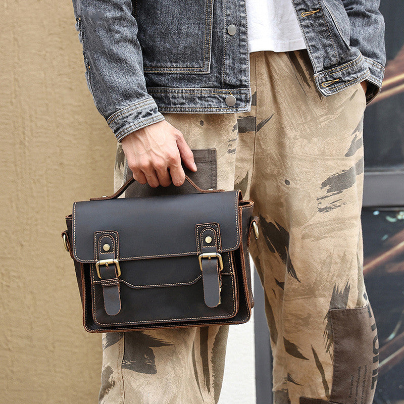 Crazy Horse Leather Shoulder Bag - Casual Retro Design - ArtOm_farm™ LEATHER