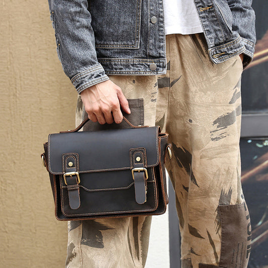 Crazy Horse Leather Shoulder Bag - Casual Retro Design - ArtOm_farm™ LEATHER