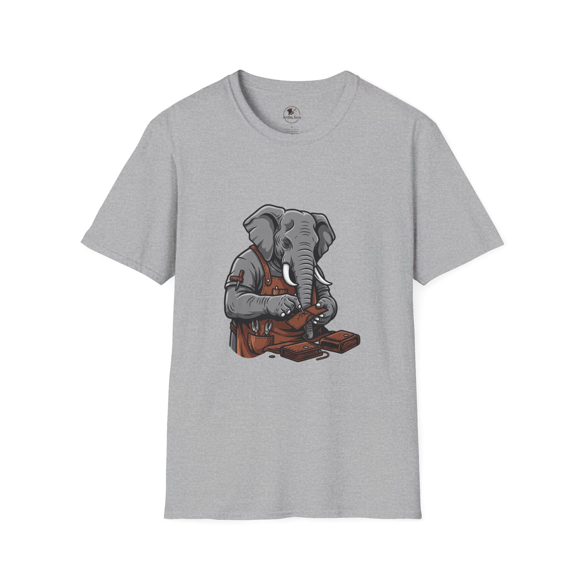 Elephant Craft T-Shirt - Unisex Softstyle Tee for Animal Lovers, Cute Casual Wear, Perfect Gift for Him/Her - ArtOm_farm™ LEATHER