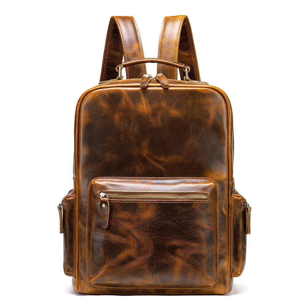 Leather Crazy Horse Backpack for Business - Large Capacity Travel Bag - ArtOm_farm™ LEATHER