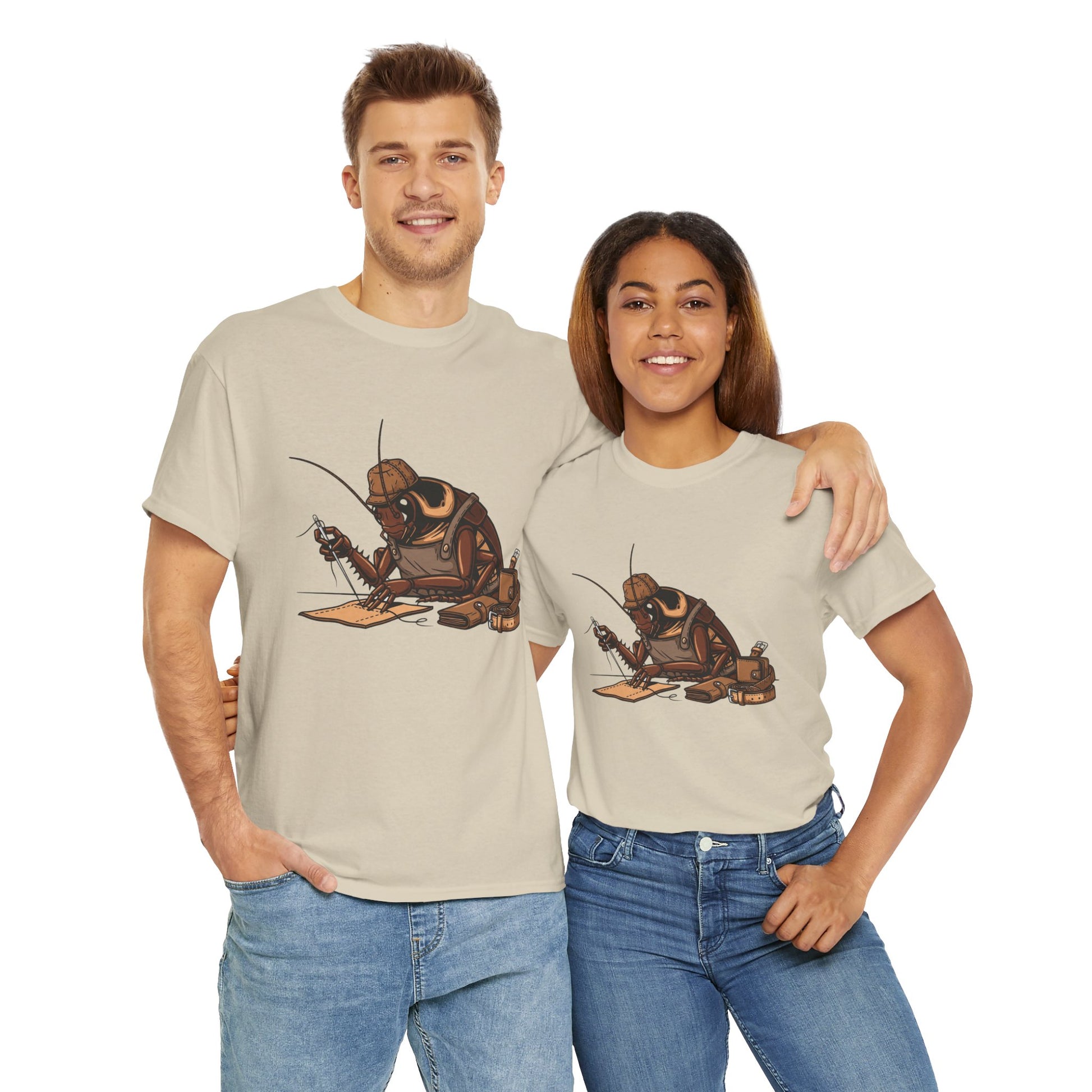 Creative Fishing Tee - Eco-Friendly Fishing Shirt with Cartoon Crab Design, Perfect Gift for Fisherman, Unisex Heavy Cotton Tee - ArtOm_farm™ LEATHER 