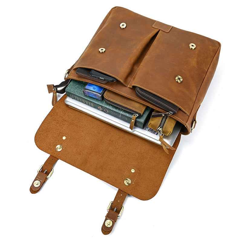 Men's Crazy Horse Leather Bag - Top Layer Cowhide Crossbody Design