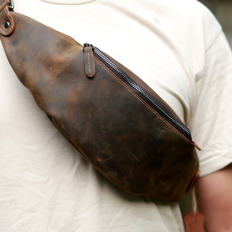 Handmade Leather Chest Bag - Retro Head Layer Crazy Horse Leather Zipper Design - ArtOm_farm™ LEATHER 