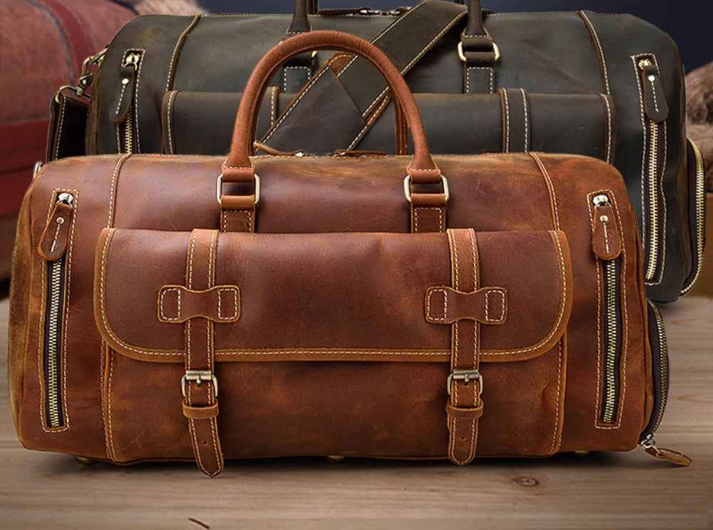 Men's Retro Leather Travel Bag - Premium Crazy Horse Leather Design