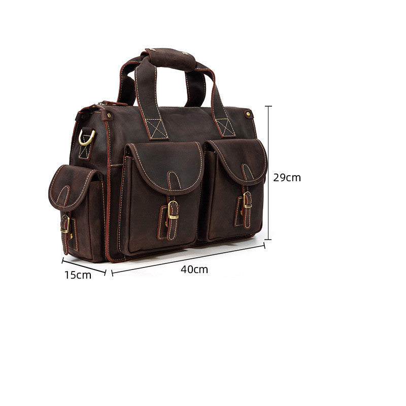 Crazy Horse Leather Crossbody Bag for Outings and Work - ArtOm_farm™ LEATHER 
