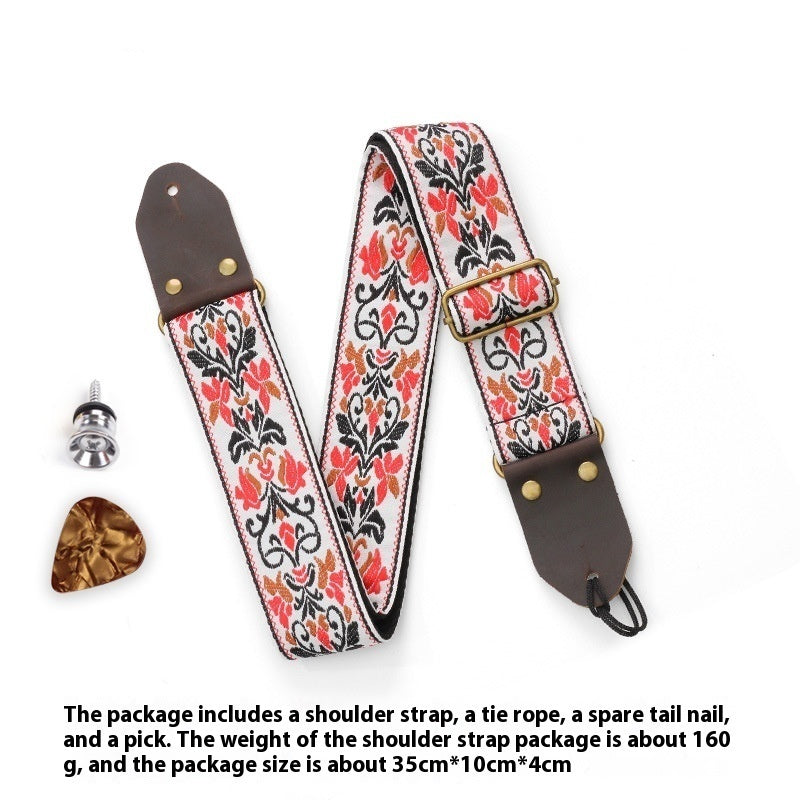 Creative Crazy Horse Leather Guitar Strap with Premium Embroidery Design - ArtOm_farm™ LEATHER 
