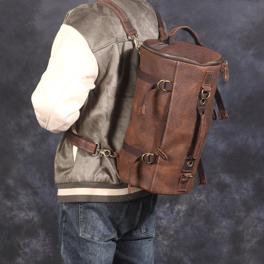 Crazy Horse Leather Backpack for Men - Genuine Large Capacity Leather Bag - ArtOm_farm™ LEATHER 