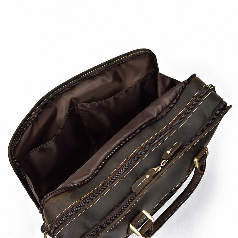 Men's Leather Business Bag - Crazy Horse Leather Retro Commuter Style - ArtOm_farm™ LEATHER