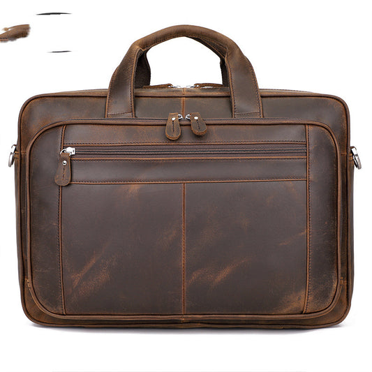 Vintage Leather Handbag for Men - Large Crazy Horse Leather Business Satchel - ArtOm_farm™ LEATHER 