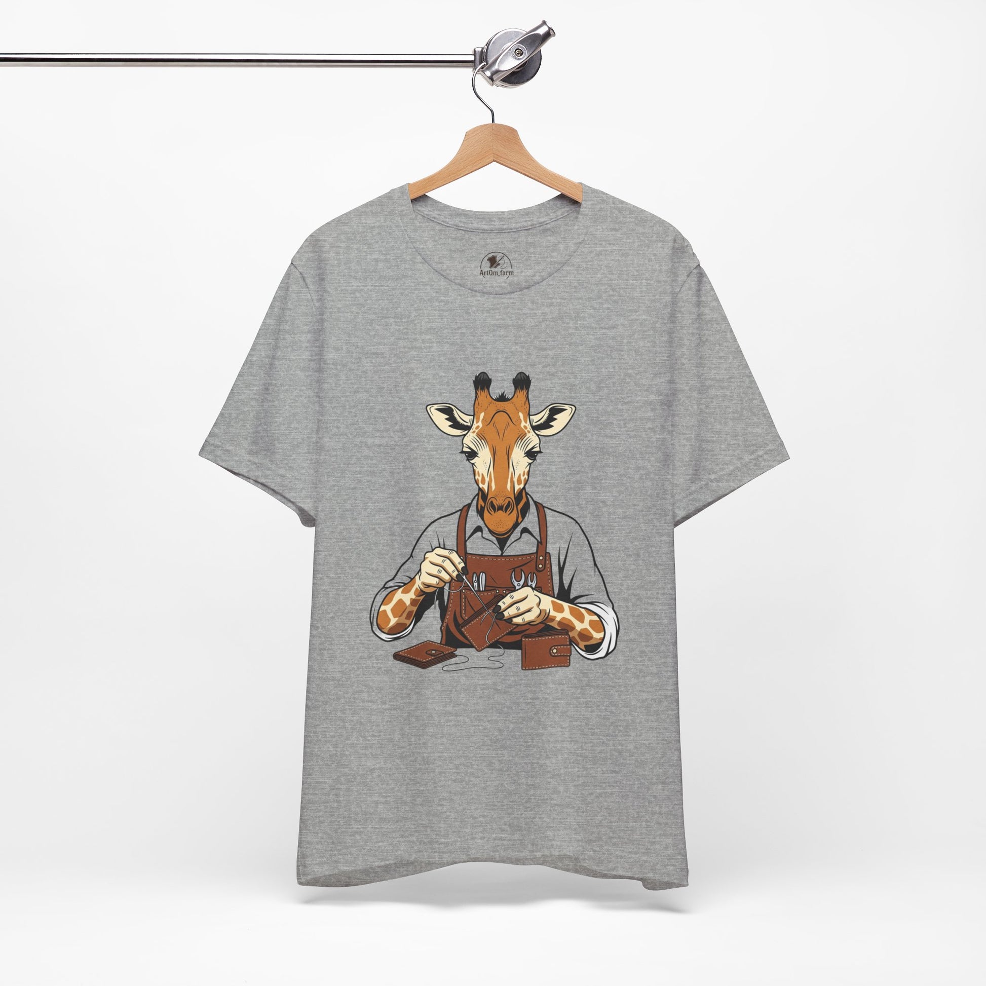 Giraffe Tailor Tee - Unique Animal Lover Shirt, Funny Short Sleeve T-Shirt for Creatives, Quirky Art Casual Wear - ArtOm_farm™ LEATHER 