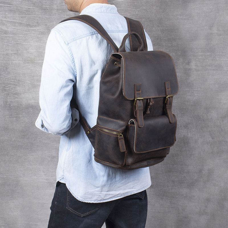 Retro Leather Backpack - Crazy Horse Leather Men's First Layer Cowhide Backpack - ArtOm_farm™ LEATHER