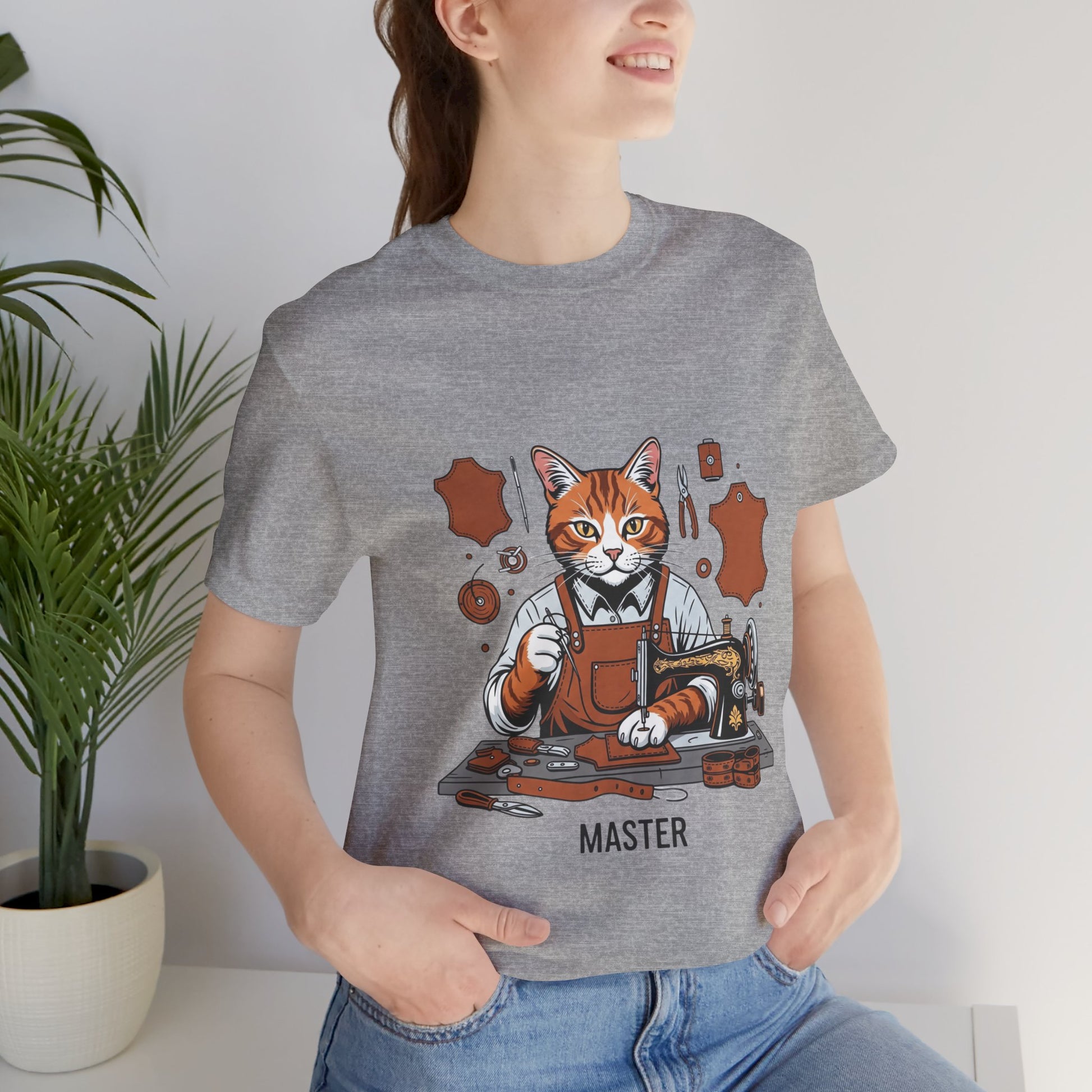 Crafty Cat Master Tee - Funny Cat Shirt for Unisex Pet Lovers, Unique Cat Apparel Gift for Cat Owners - ArtOm_farm™ LEATHER 