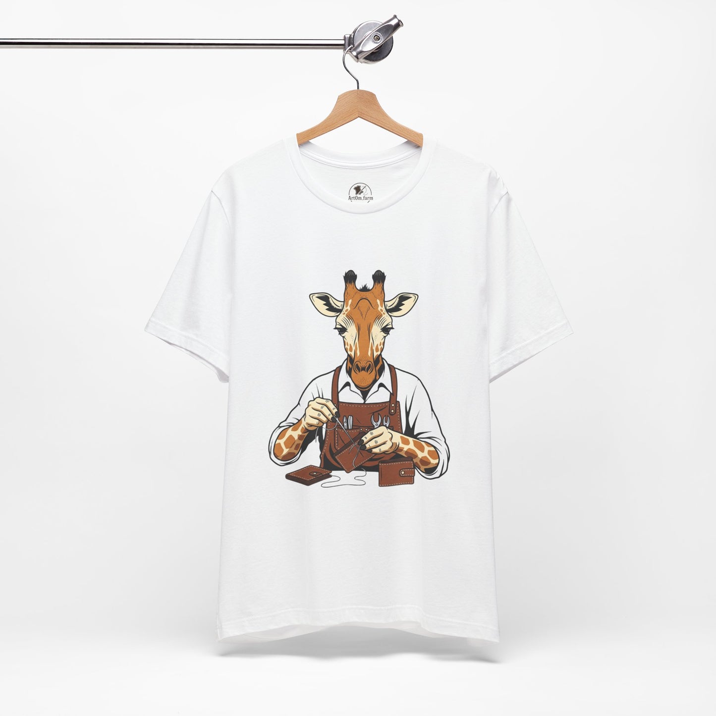 Giraffe Tailor Tee - Unique Animal Lover Shirt, Funny Short Sleeve T-Shirt for Creatives, Quirky Art Casual Wear - ArtOm_farm™ LEATHER