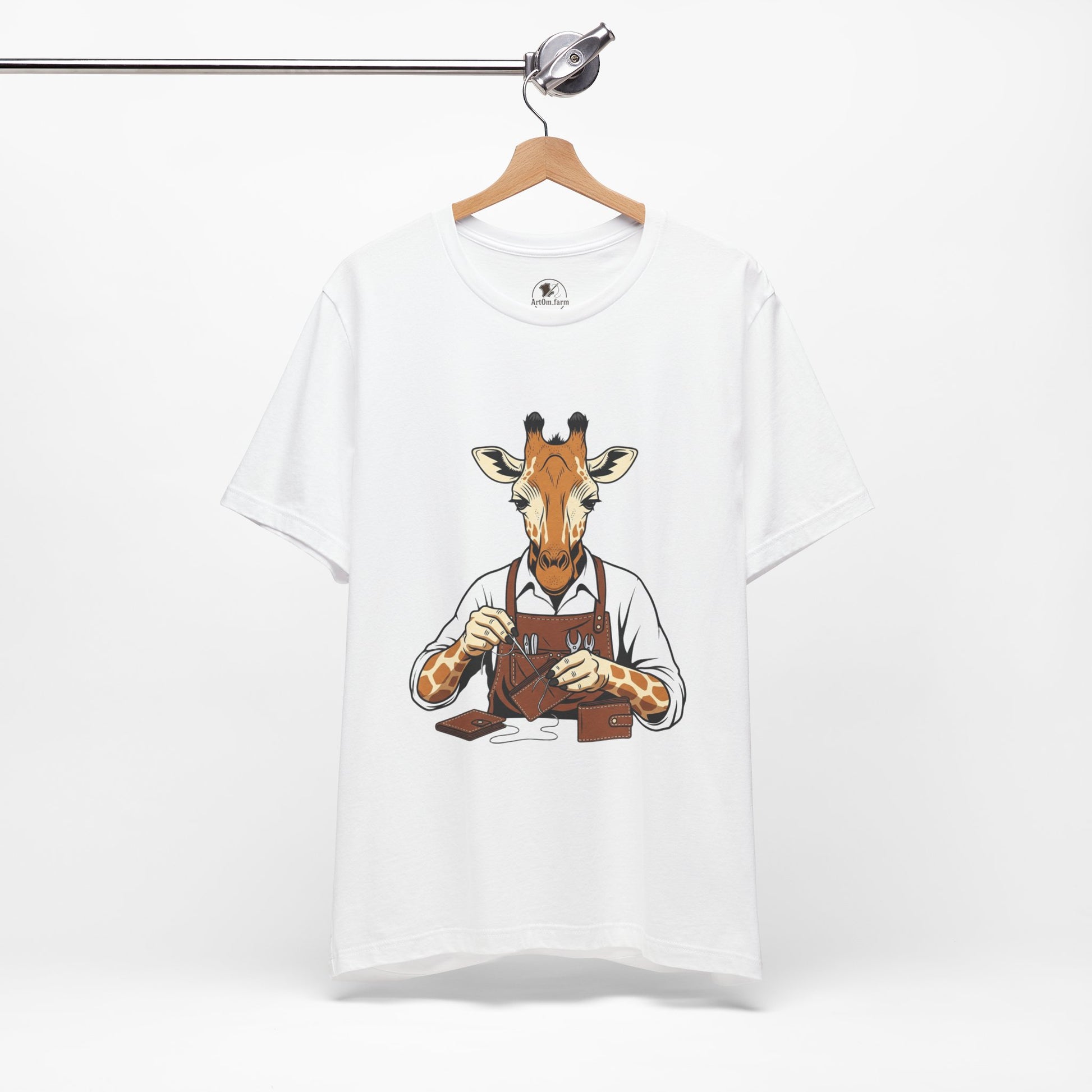 Giraffe Tailor Tee - Unique Animal Lover Shirt, Funny Short Sleeve T-Shirt for Creatives, Quirky Art Casual Wear - ArtOm_farm™ LEATHER