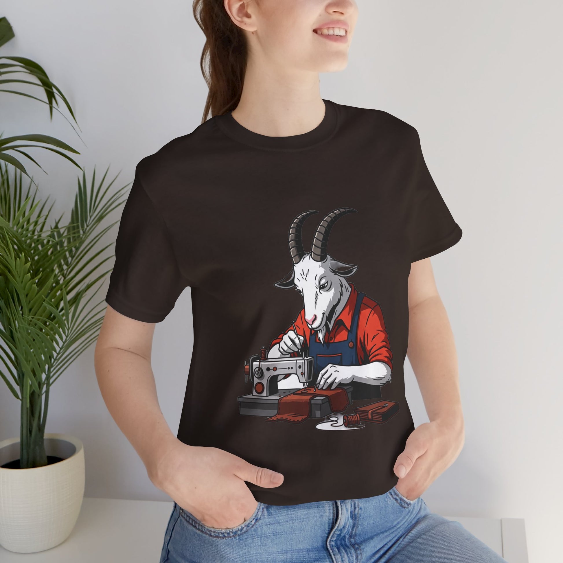 Creative Goat Tailor Tee - Funny Graphic Shirt for Crafters and Art Lovers, Unique Gift for Casual Wear - ArtOm_farm™ LEATHER 