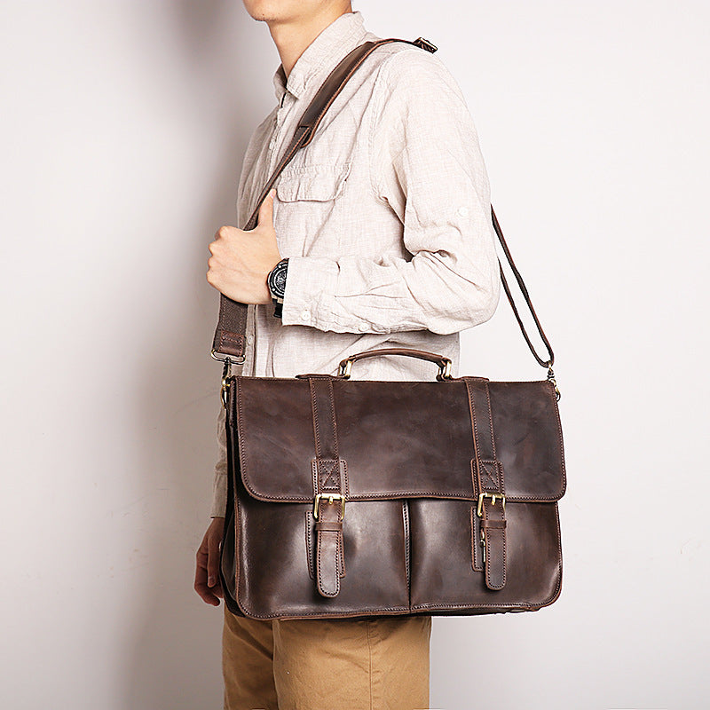 Large Capacity Leather Briefcase for Men - Retro Portable Crazy Horse Design - ArtOm_farm™ LEATHER 