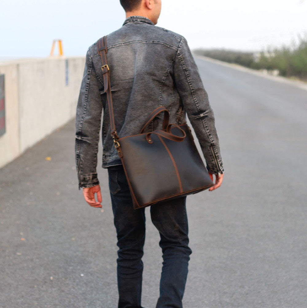 Simple Retro Leather Bag - Portable Crazy Horse Leather Men's Shoulder Messenger Briefcase - ArtOm_farm™ LEATHER 