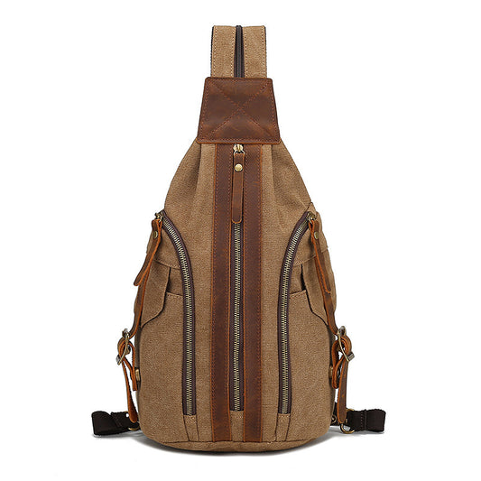 Retro Chest Bag Male Crazy Horse Leather Canvas Multifunctional Single Shoulder Diagonal European American Backpack - ArtOm_farm™ LEATHER 