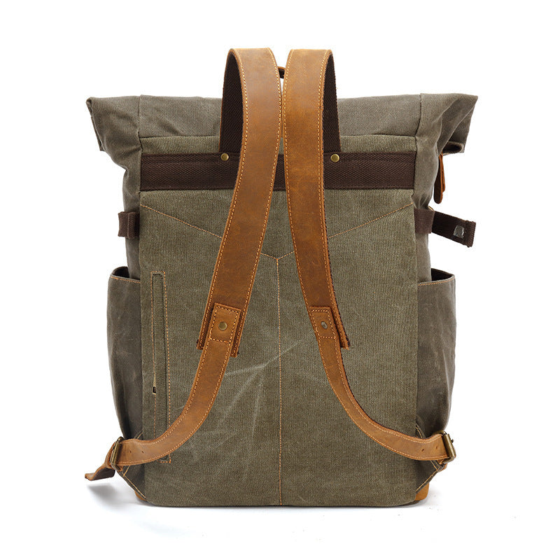 Backpack Crazy Horse Leather - Men's Casual Travel Bag with Canvas and Oil Wax Finish - ArtOm_farm™ LEATHER 