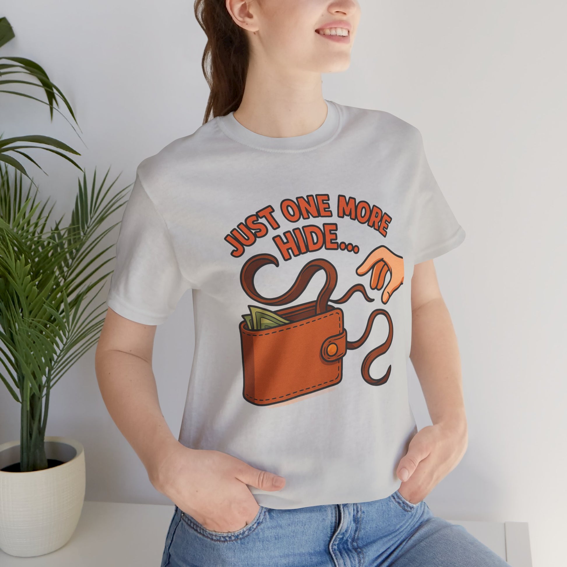 Funny Money Hide T-Shirt - Unisex Jersey Tee for Finance Lovers, Humorous Gift for Casual Wear, Perfect for Birthdays and Holidays - ArtOm_farm™ LEATHER 