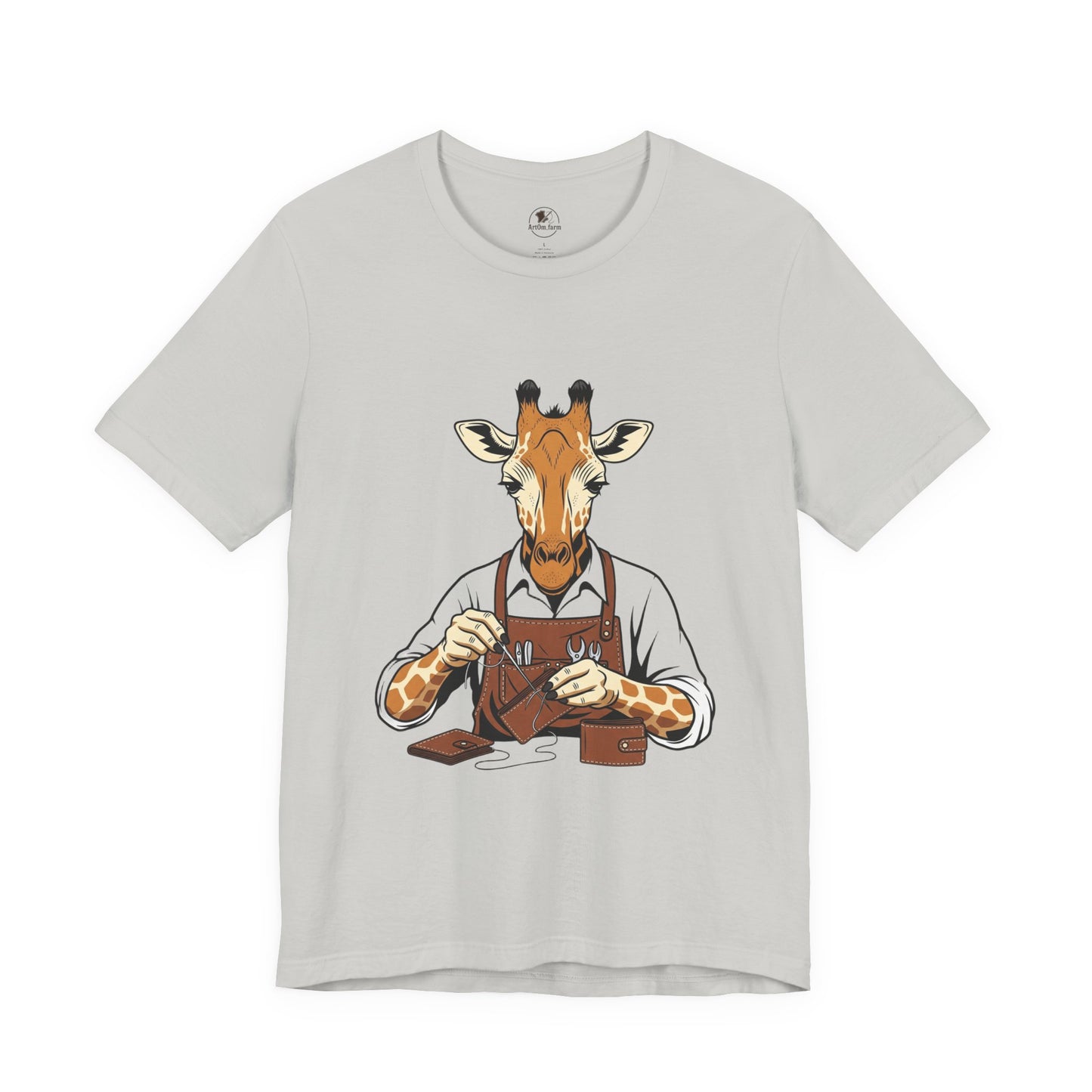 Giraffe Tailor Tee - Unique Animal Lover Shirt, Funny Short Sleeve T-Shirt for Creatives, Quirky Art Casual Wear - ArtOm_farm™ LEATHER 
