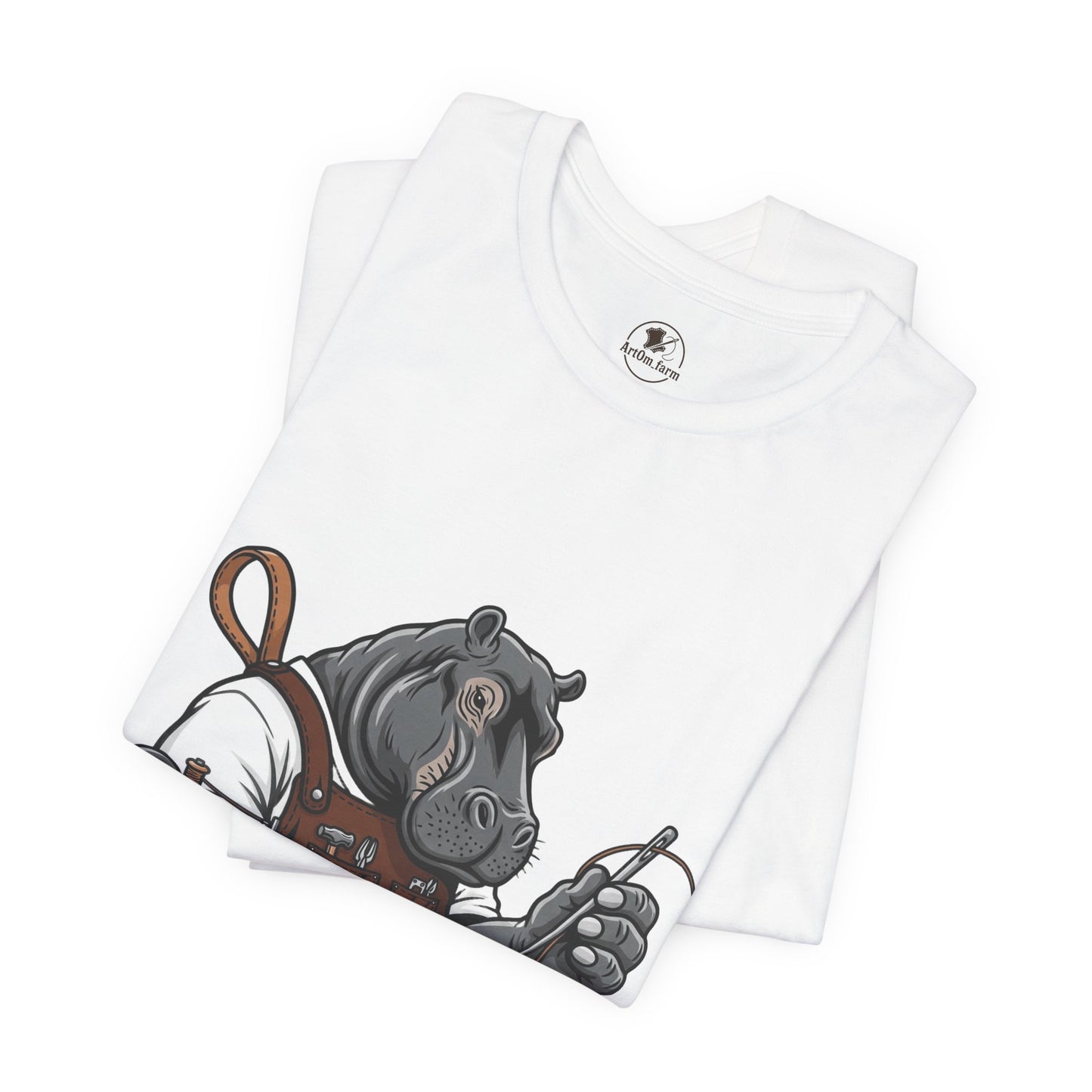 Hippo Sewing T-Shirt - Unique Unisex Tee for Crafters, Fun Animal Lover Shirt, Perfect Birthday Gift - ArtOm_farm™ LEATHER