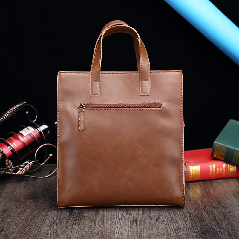 Men's Retro Leather Tote Bag - Crazy Horse PU Leather Design - ArtOm_farm™ LEATHER