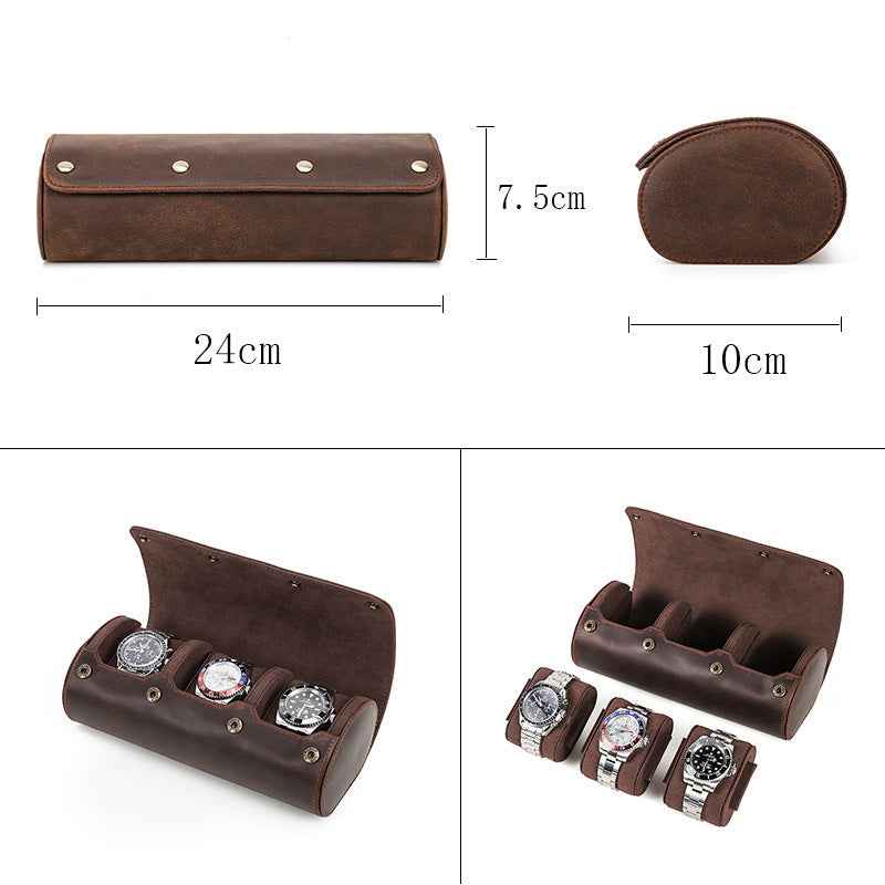 Vintage Leather Watch Storage Box - Crazy Horse Leather 4 Watch Capacity