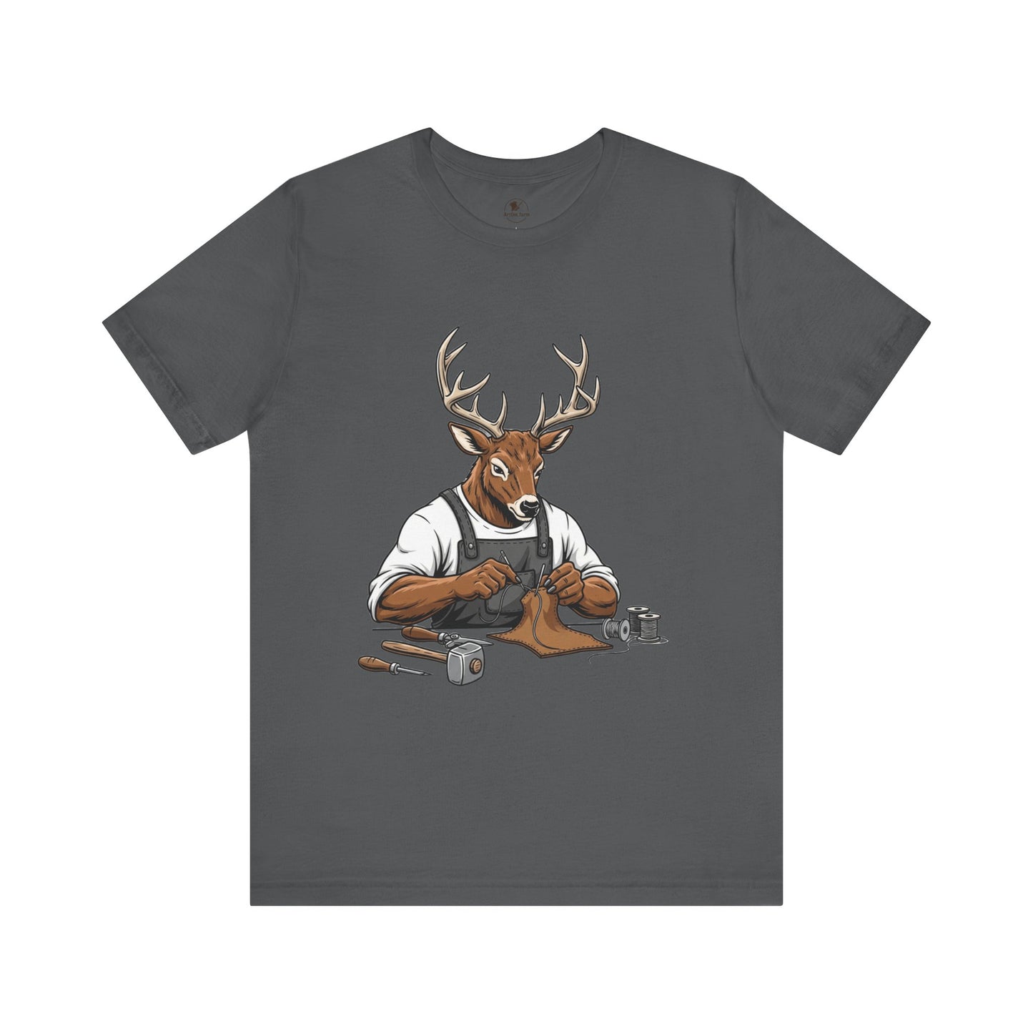 Artisan Deer Graphic Tee for Nature Lovers - Cute Animal Shirt, Unisex Casual Wear, Perfect Handyman Gift - ArtOm_farm™ LEATHER