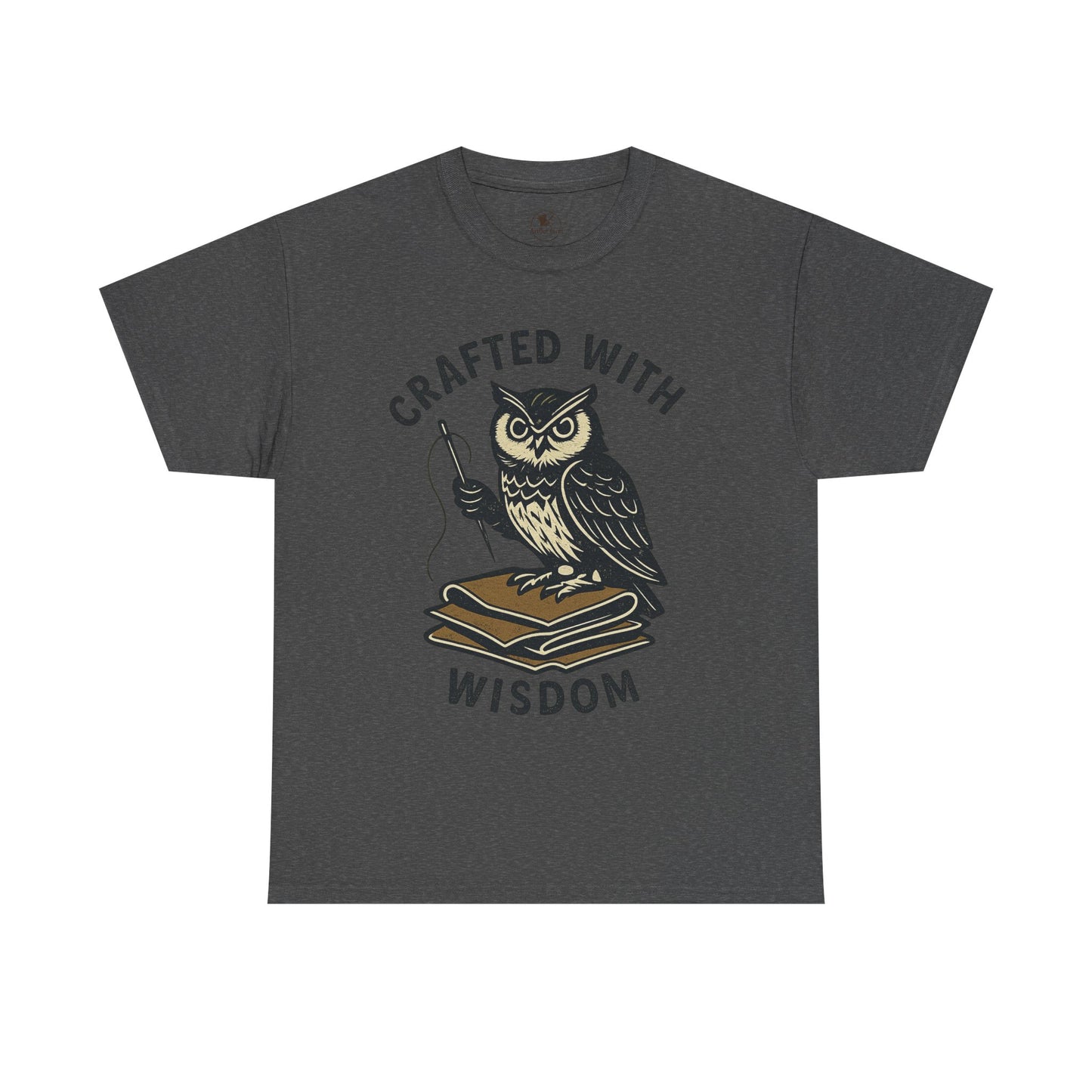 Crafted with Wisdom Owl Graphic Tee - Unisex Heavy Cotton Shirt for Book Lovers and Writers - ArtOm_farm™ LEATHER