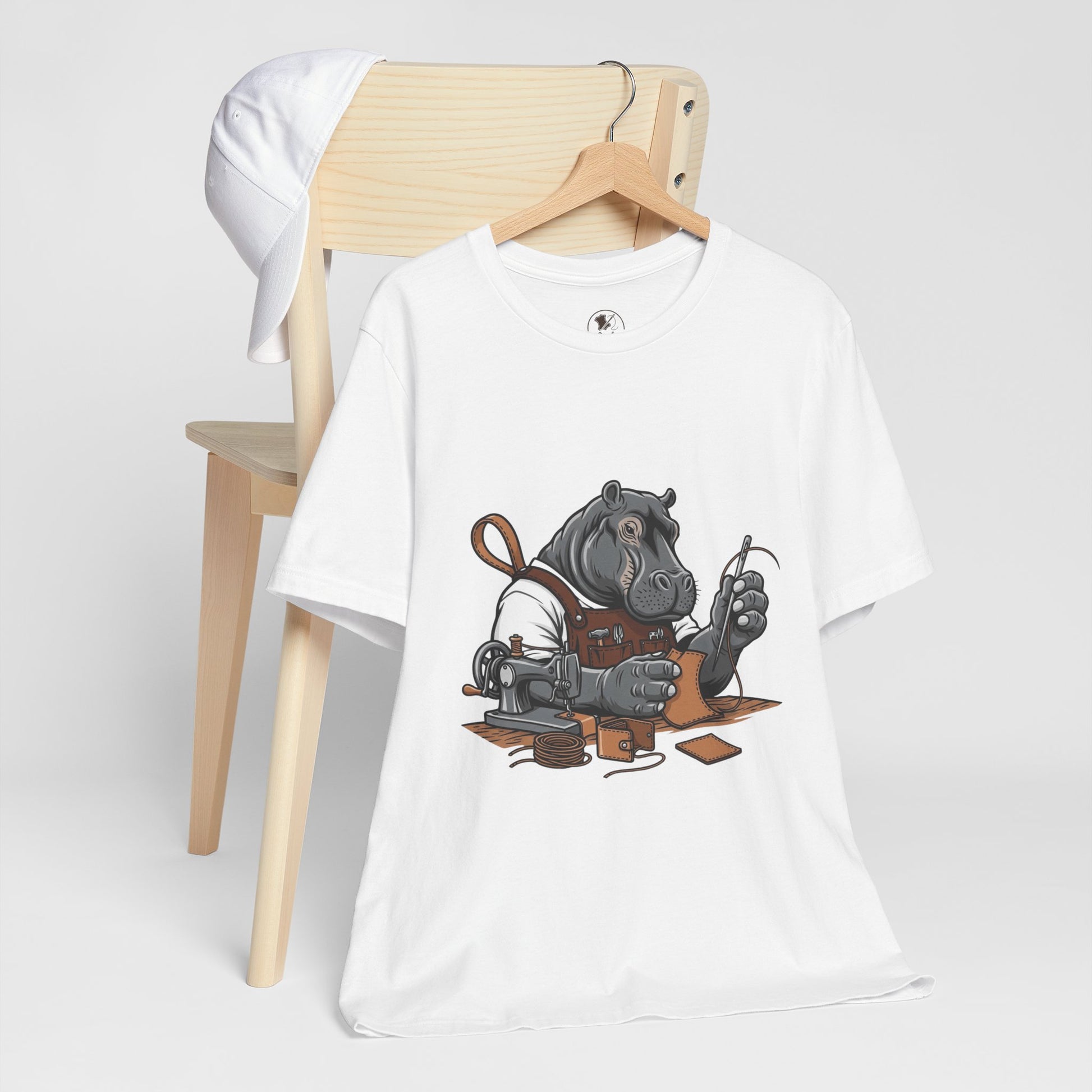 Hippo Sewing T-Shirt - Unique Unisex Tee for Crafters, Fun Animal Lover Shirt, Perfect Birthday Gift - ArtOm_farm™ LEATHER