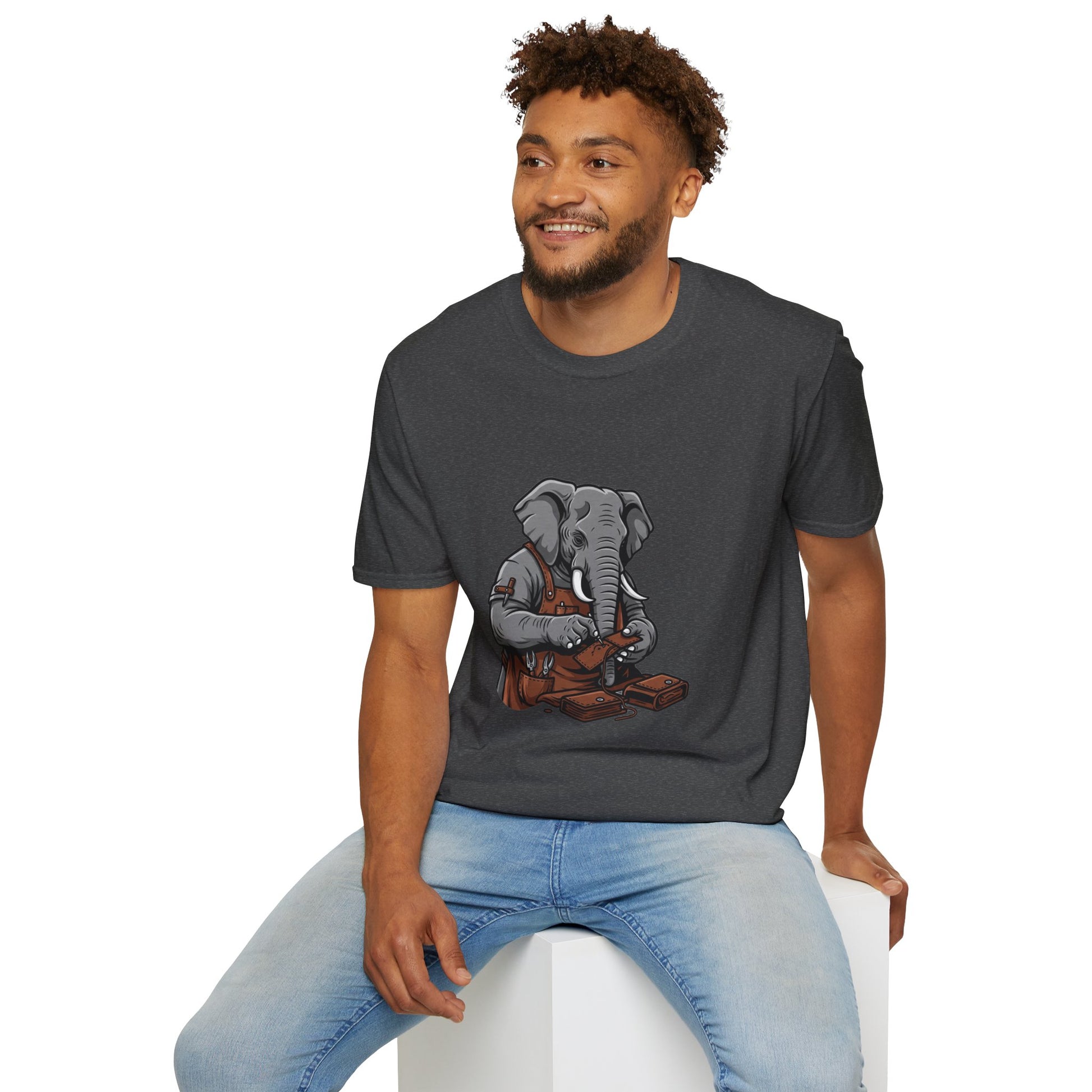 Elephant Craft T-Shirt - Unisex Softstyle Tee for Animal Lovers and Perfect Gift for Him/Her - ArtOm_farm™ LEATHER 