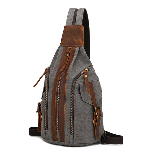 Retro Chest Bag Male Crazy Horse Leather Canvas Multifunctional Single Shoulder Diagonal European American Backpack - ArtOm_farm™ LEATHER 