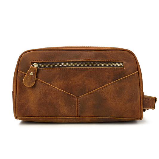 Men's Retro Leather Wash Bag - Fashionable Crazy Horse Design - ArtOm_farm™ LEATHER 