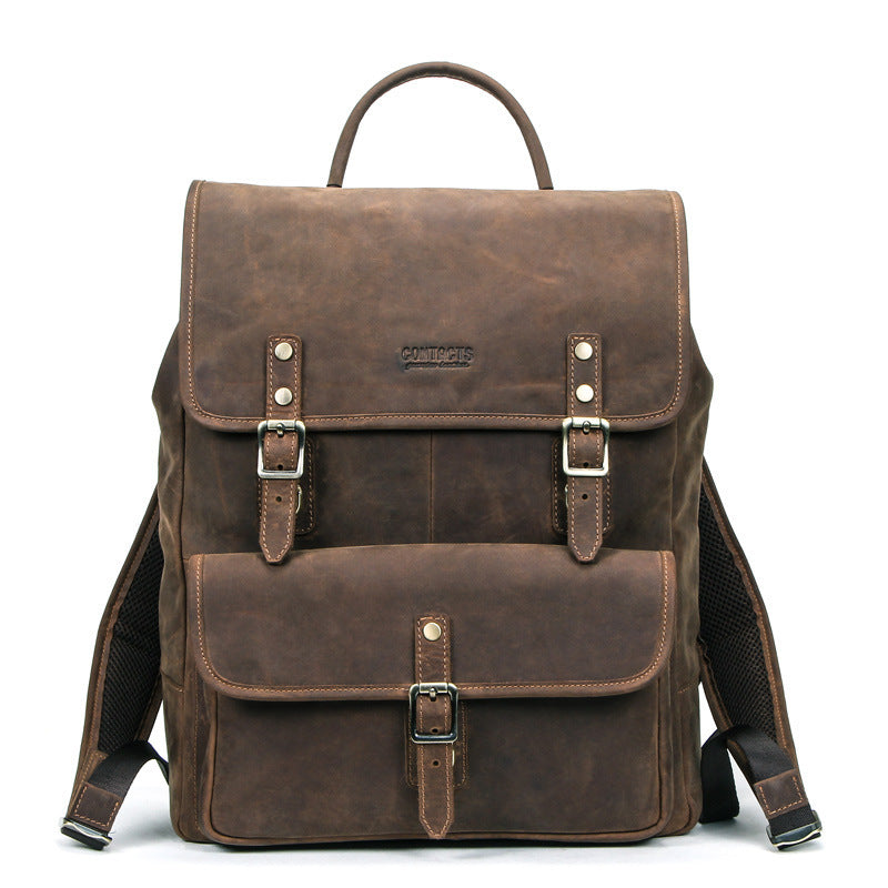 Black Angel Leather Backpack - Retro Crazy Horse Leather Men's Backpack - ArtOm_farm™ LEATHER