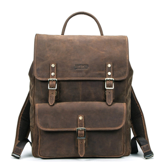 Black Angel Leather Backpack - Retro Crazy Horse Leather Men's Backpack - ArtOm_farm™ LEATHER