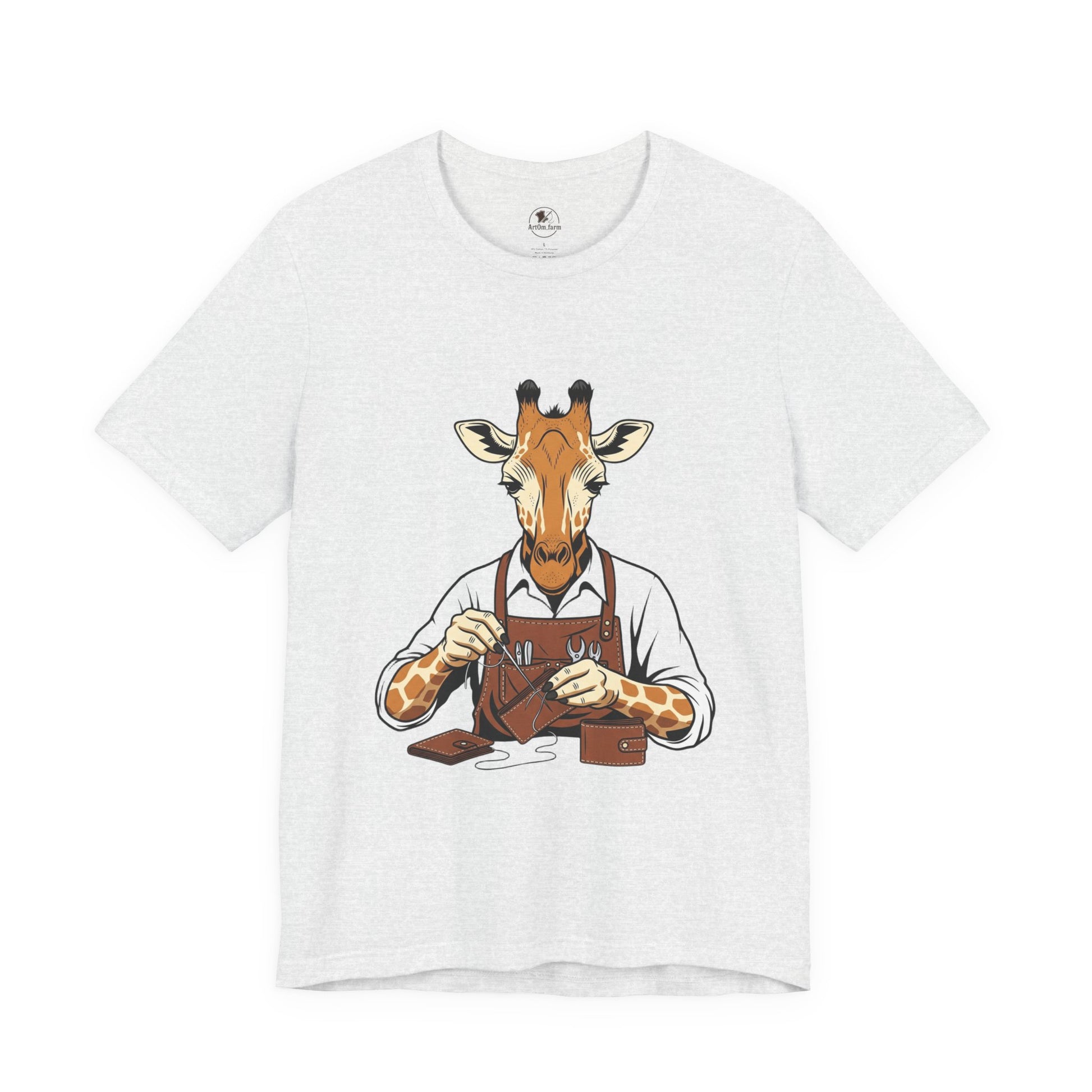 Giraffe Tailor Tee - Unique Animal Lover Shirt, Funny Short Sleeve T-Shirt for Creatives, Quirky Art Casual Wear - ArtOm_farm™ LEATHER