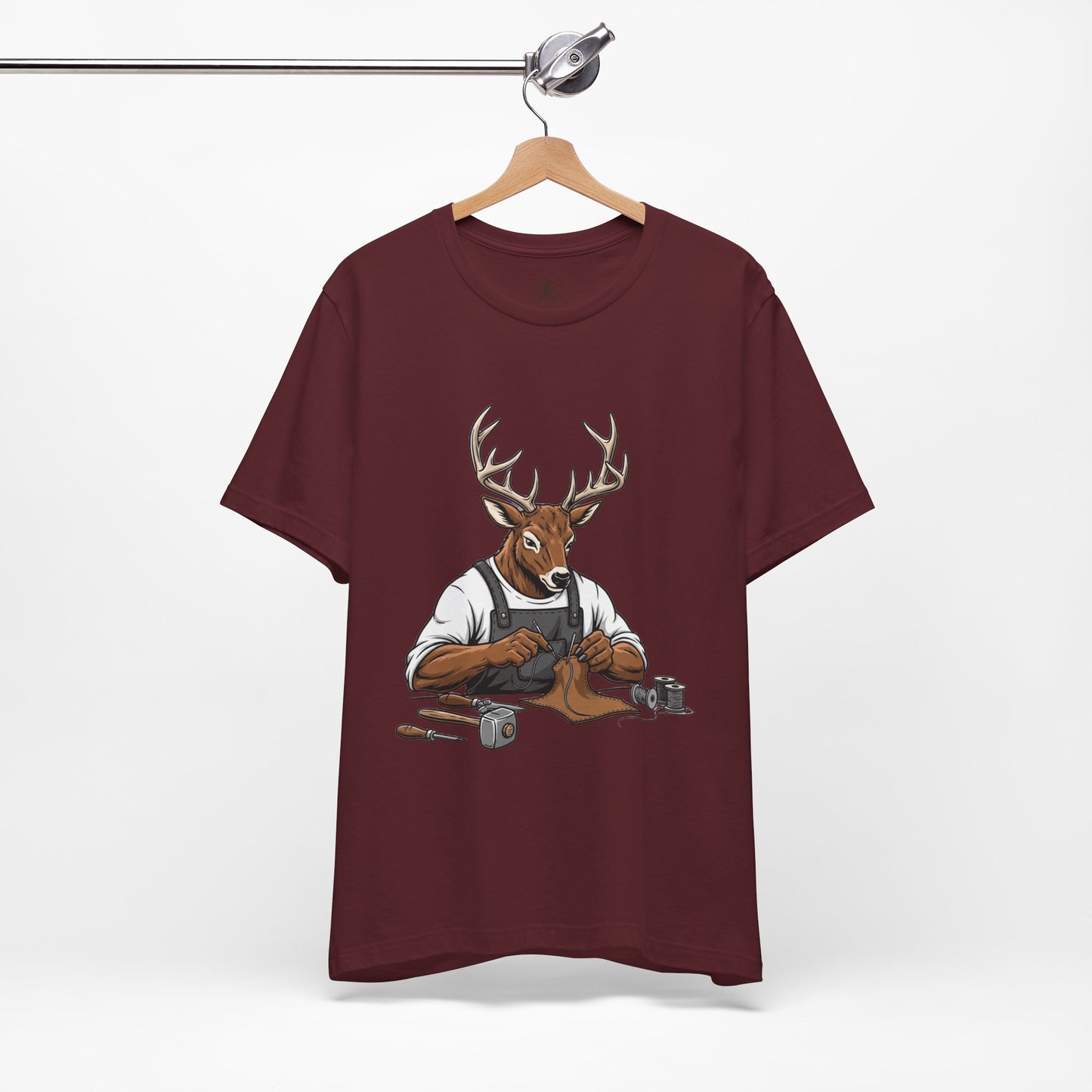 Artisan Deer Graphic Tee for Nature Lovers - Cute Animal Shirt, Unisex Casual Wear, Perfect Handyman Gift - ArtOm_farm™ LEATHER 