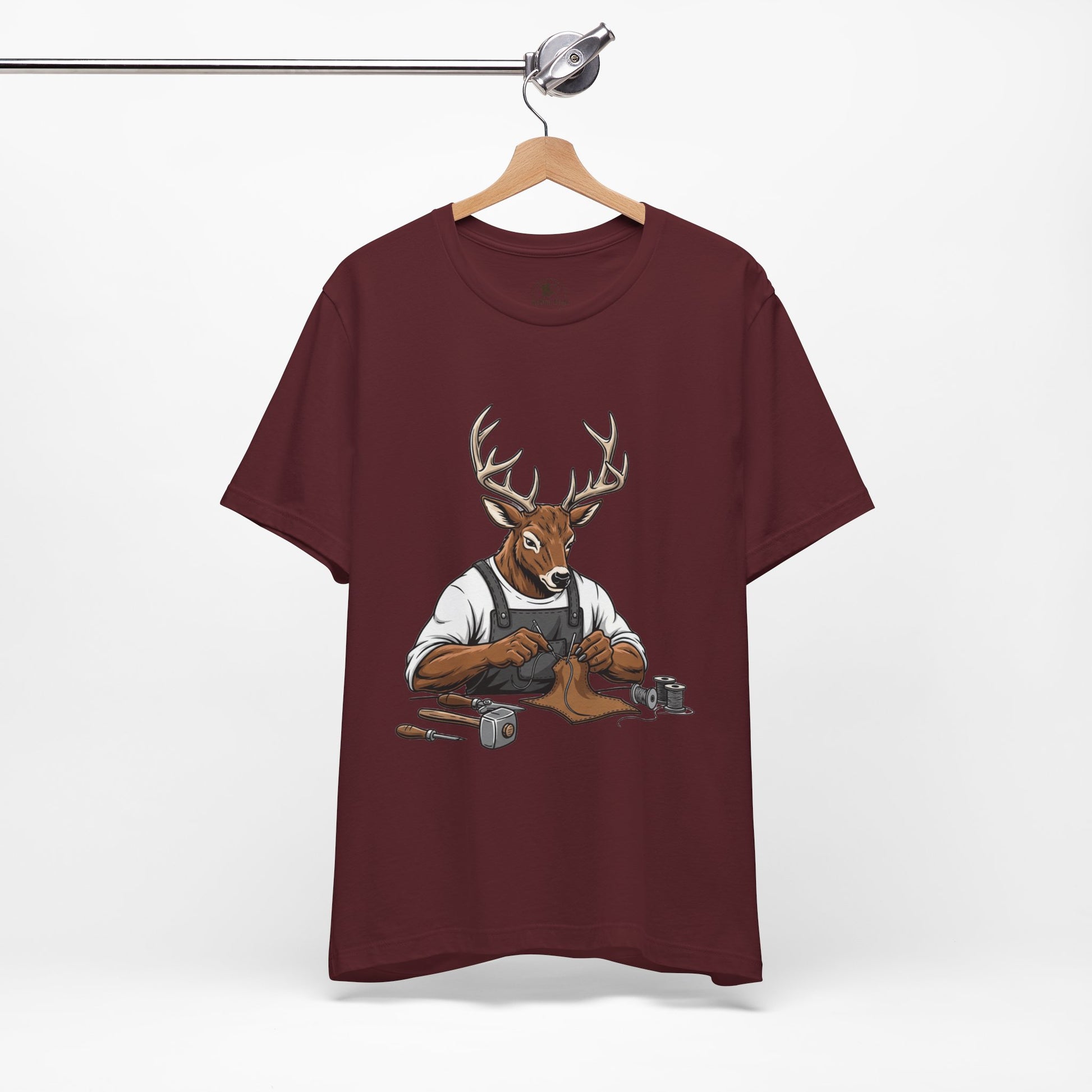 Artisan Deer Graphic Tee for Nature Lovers - Cute Animal Shirt, Unisex Casual Wear, Perfect Handyman Gift - ArtOm_farm™ LEATHER 