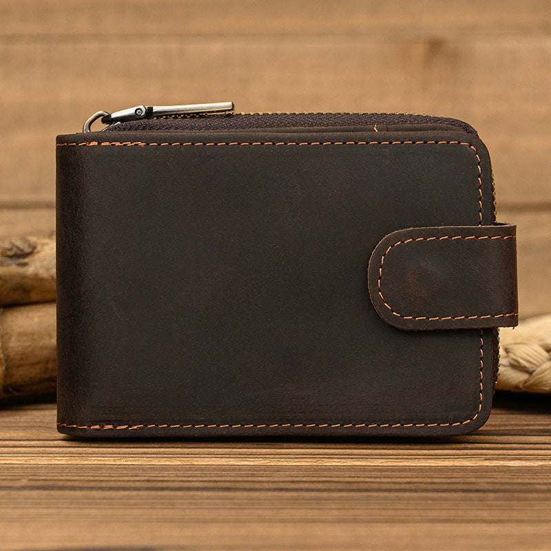 Men's Crazy Horse Leather Wallet - Short Zipper Design - ArtOm_farm™ LEATHER 