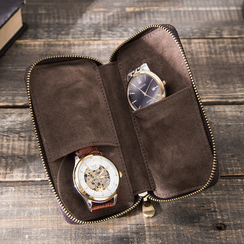 Vintage Leather Watch Box - Crazy Horse Leather Creative Zipper Design - ArtOm_farm™ LEATHER 