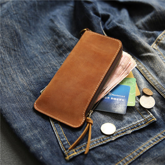 Wallet Top Layer Leather Zipper Wallet with Belt Clip - ArtOm_farm™ LEATHER 