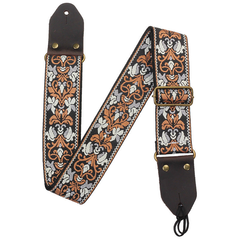 Creative Crazy Horse Leather Guitar Strap with Premium Embroidery Design - ArtOm_farm™ LEATHER 