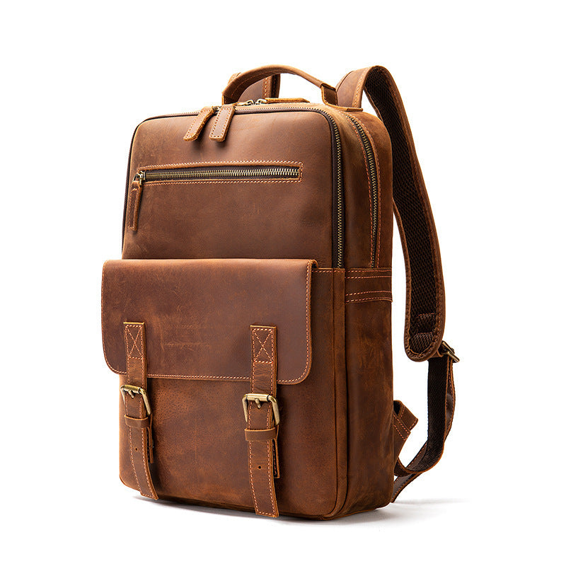 Crazy Horse Leather Backpack for Men - Retro Large Capacity Design - ArtOm_farm™ LEATHER 