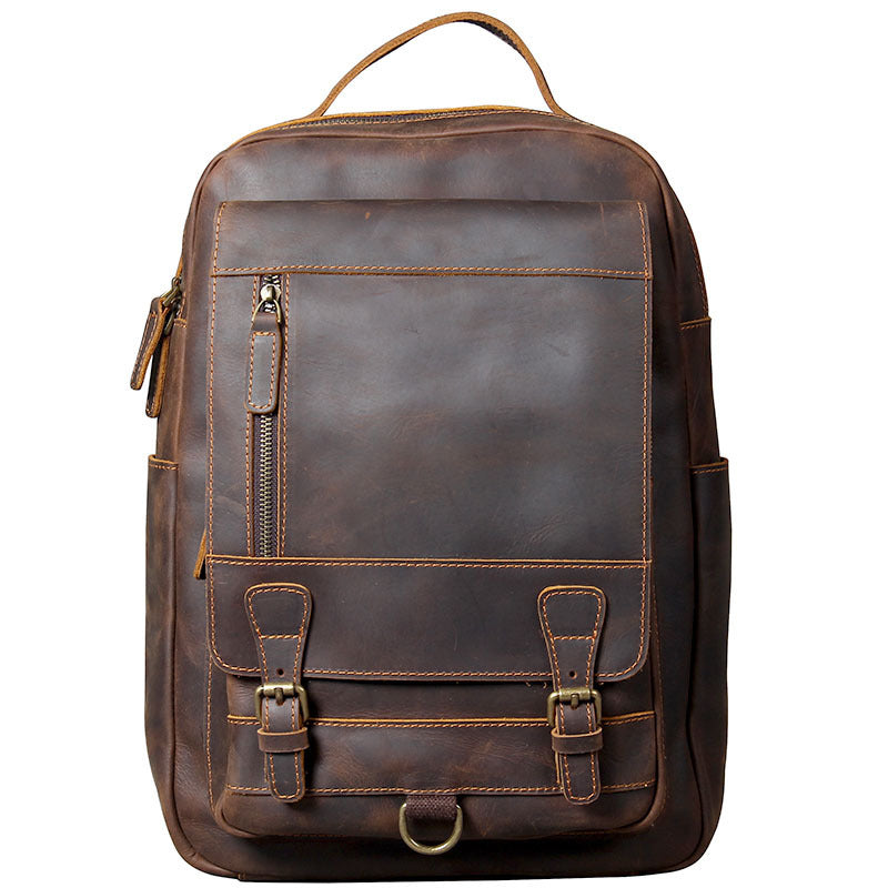 Retro Leather Backpack - Crazy Horse First Layer Leather Capacity Backpack - ArtOm_farm™ LEATHER